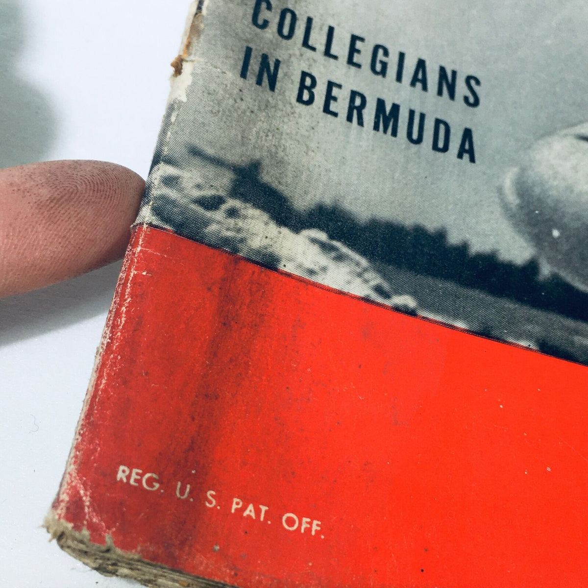 Close-up of the spine of VTG Life Magazine April 26 1948 featuring Collegians in Bermuda, showcasing age marks and detailing that reflects its vintage condition.