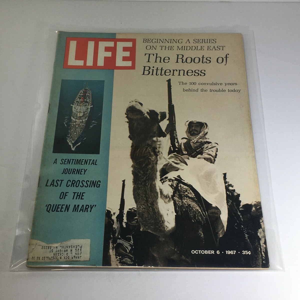 VTG Life Magazine Cover from October 6, 1967 featuring The Roots of Bitterness and the Last Crossing of the Queen Mary, showcasing historical context and vintage design.
