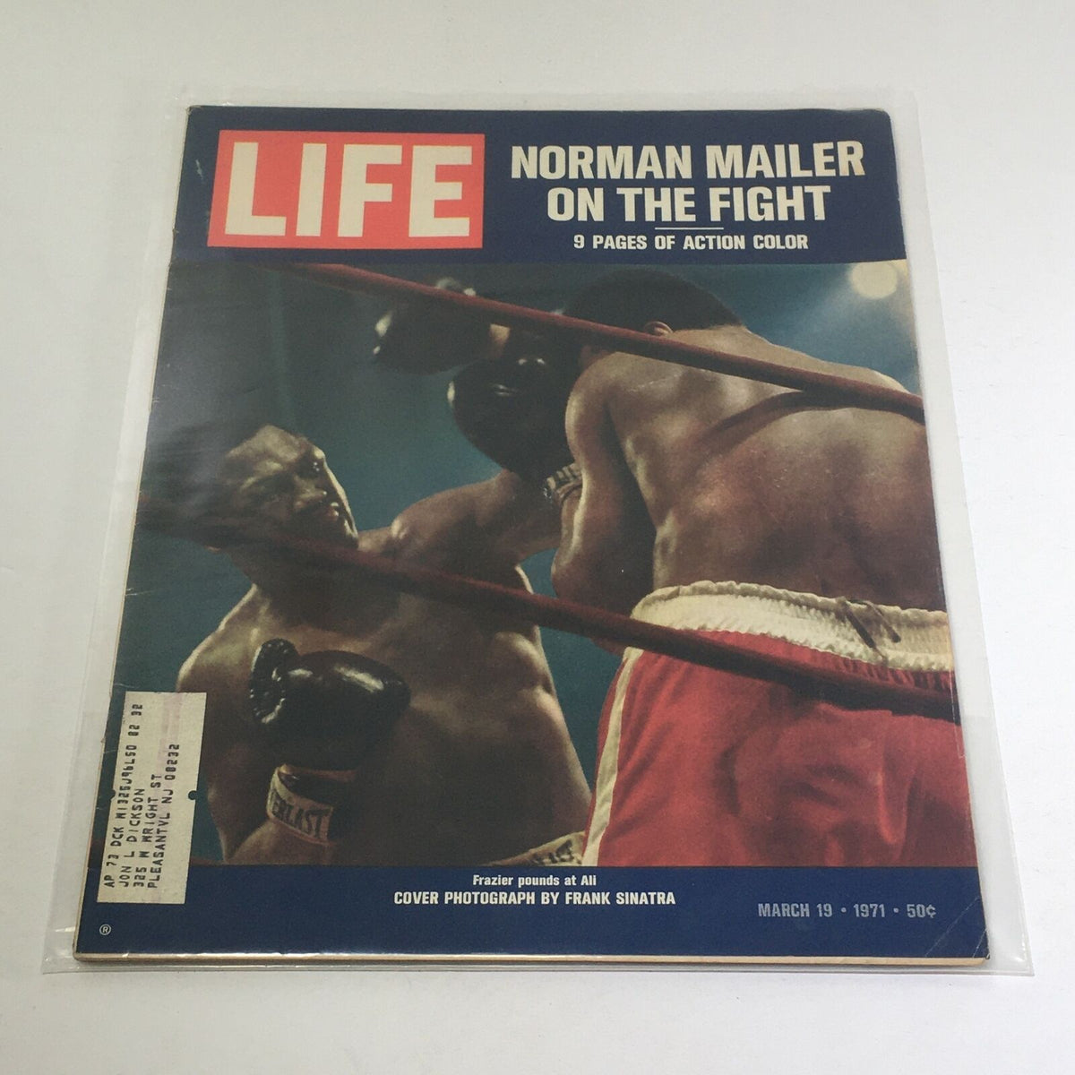 Life Magazine cover featuring Norman Mailer, March 19, 1971, showcasing the boxing match with a dramatic photograph by Frank S.
