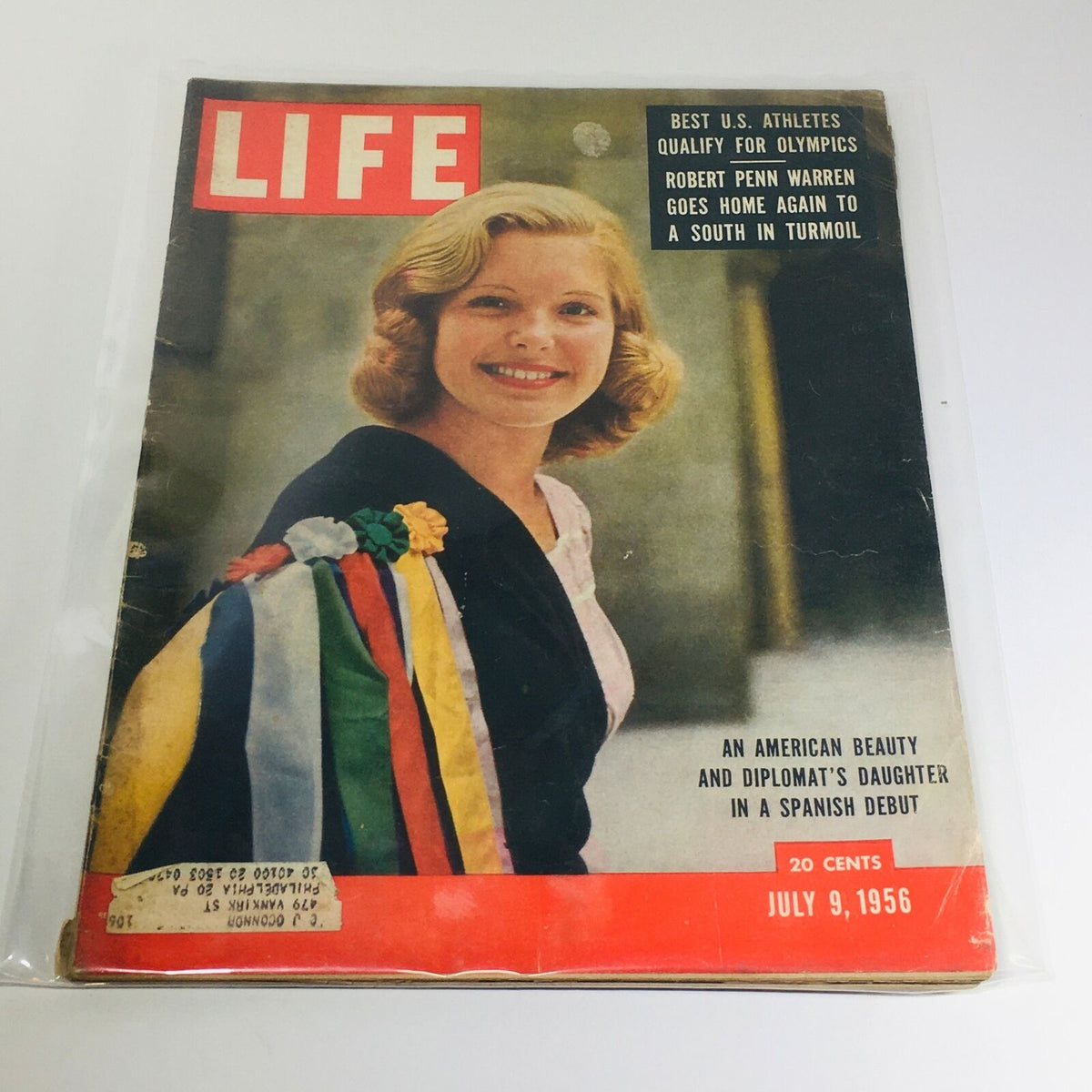 VTG Life Magazine Cover from July 9, 1956 featuring An American Beauty and Best U.S. Athletes with a smiling young woman and colorful decorations.