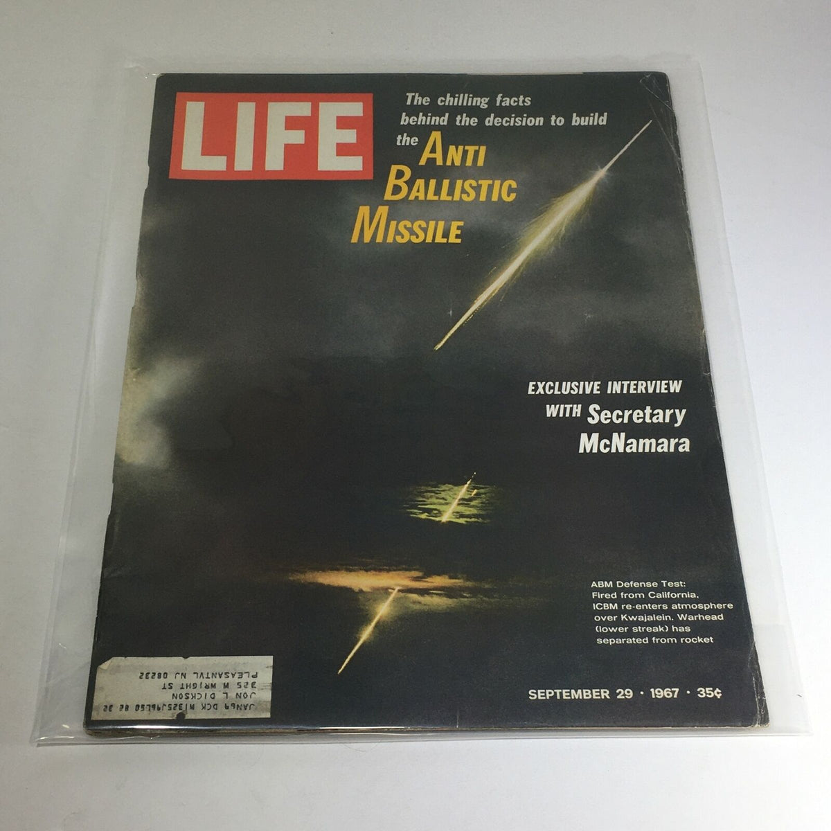Cover of VTG Life Magazine: September 29 1967 featuring an exclusive interview with Secretary McNamara, showcasing the Anti Ballistic Missile theme with striking graphics and historical context.