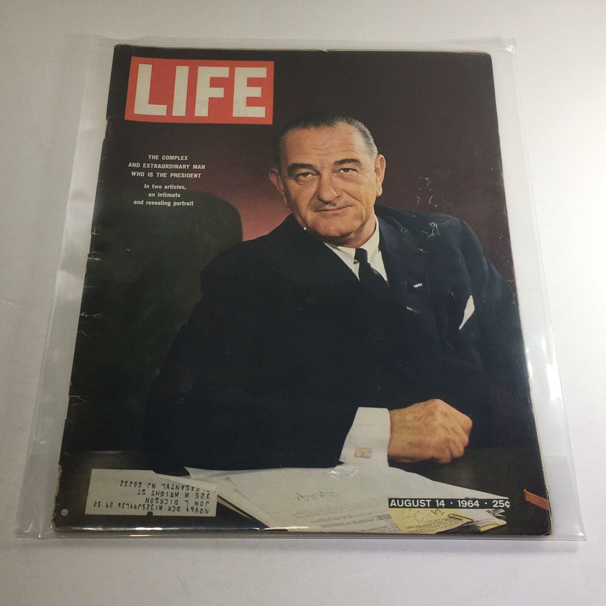 VTG Life Magazine: August 14 1964 - The Complex & Extraordinary Man The President cover featuring a prominent portrait of a presidential figure, showcasing vintage magazine design and historical significance.