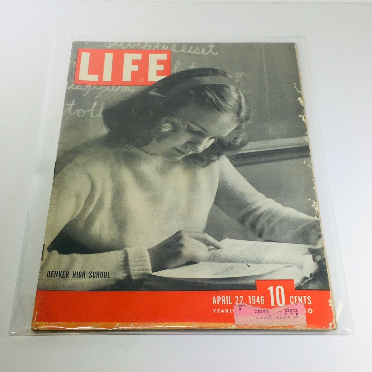 VTG Life Magazines: April 22 1946 - Cover featuring a student from Denver High School studying, showcasing vintage design elements and post-war cultural themes.