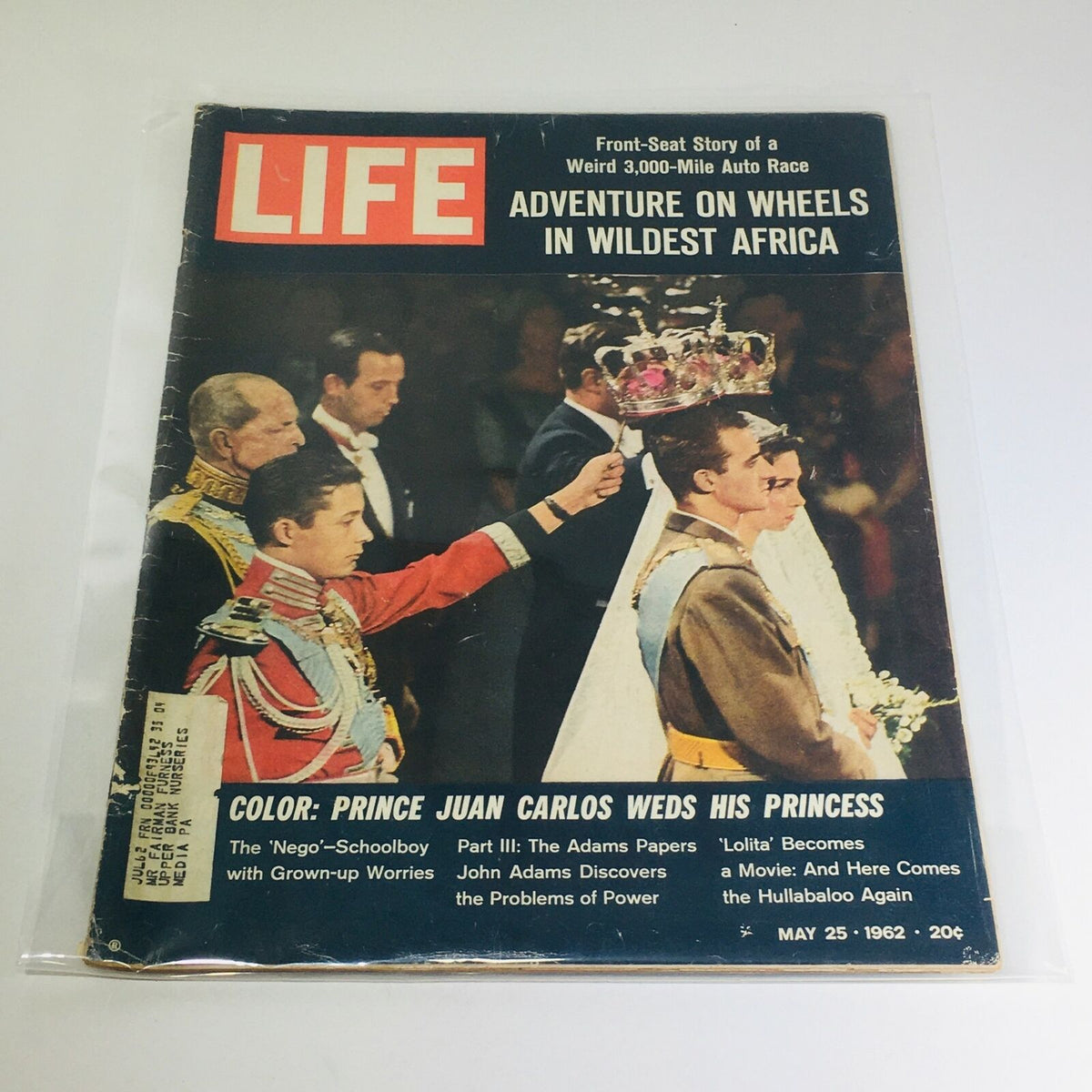 Cover of VTG Life Magazine: May 25 1962, featuring the royal wedding of Prince Juan Carlos with his princess, showcasing vibrant colors and historical significance.