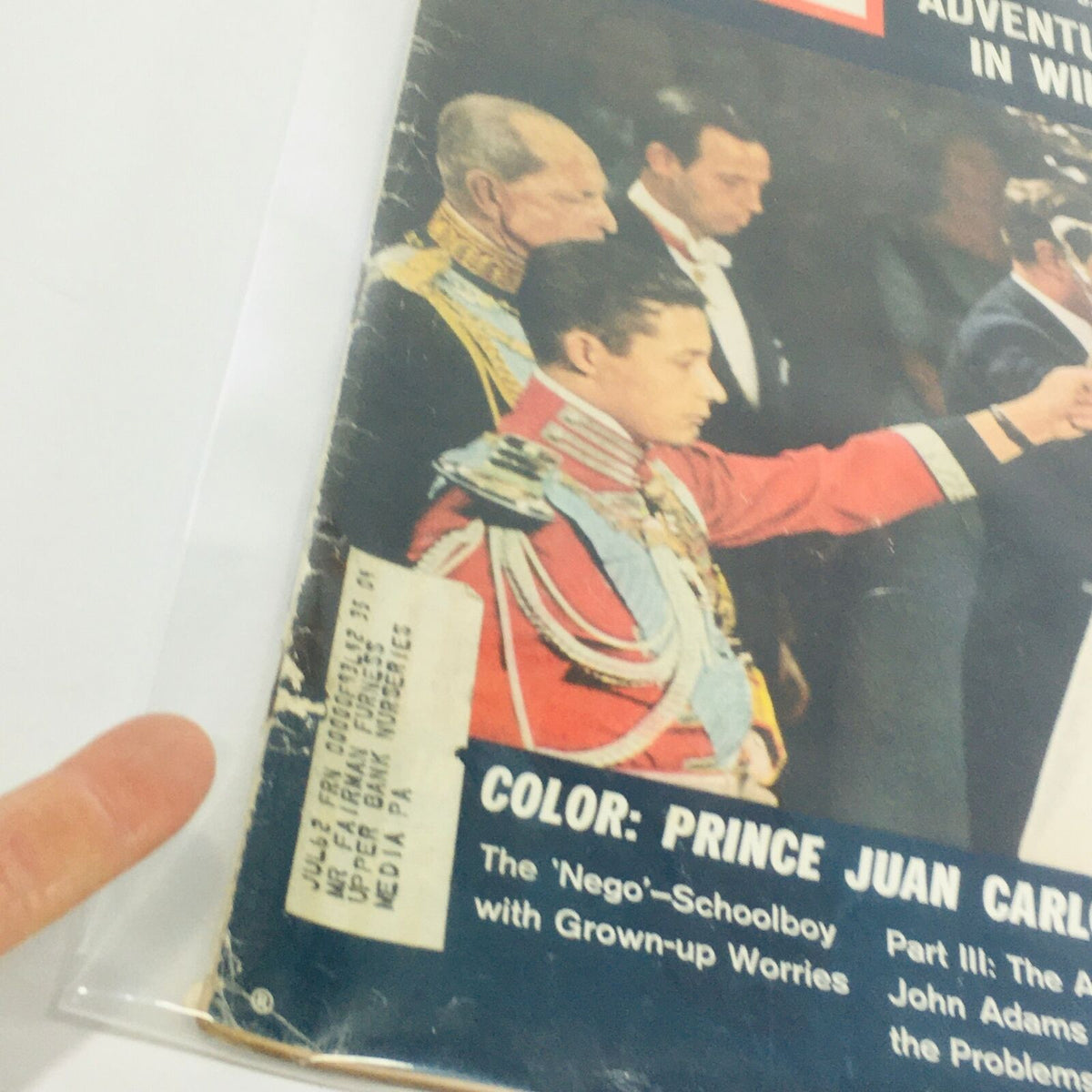 Close-up of the cover of VTG Life Magazine: May 25 1962, highlighting the royal wedding events involving Prince Juan Carlos, with details about the magazine's contents and vintage charm.