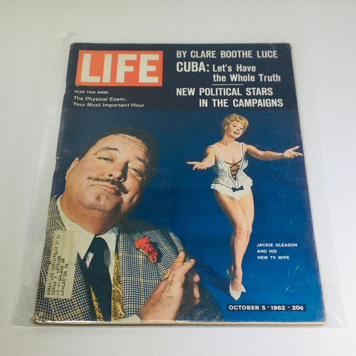 VTG Life Magazine Cover from October 5, 1962 featuring New Political Stars In The Campaigns and a prominent image of Jackie Gleason with his new TV wife.