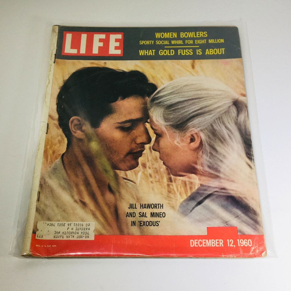 VTG Life Magazine Cover featuring Jill Haworth and Sal Mineo from 'Exodus', dated December 12, 1960, showcasing iconic vintage imagery.