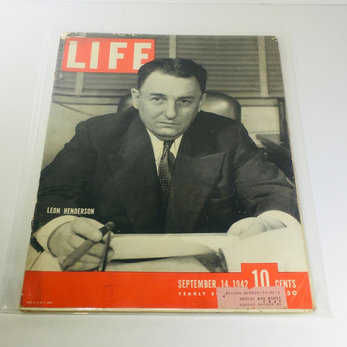 Vintage Life Magazine Cover featuring Leon Henderson, dated September 14, 1942, showcasing historical significance with a black and white portrait.