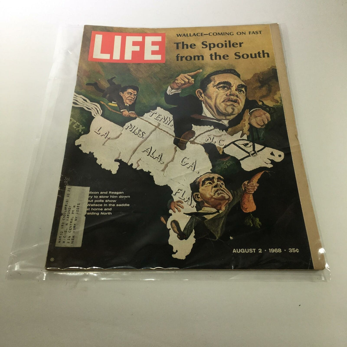 Life Magazine: August 2, 1968 featuring the cover story 'Wallace Coming on Fast: The Spoiler from the South' showcasing political figures and a map of the Southern United States, in good used condition with minimal wear.