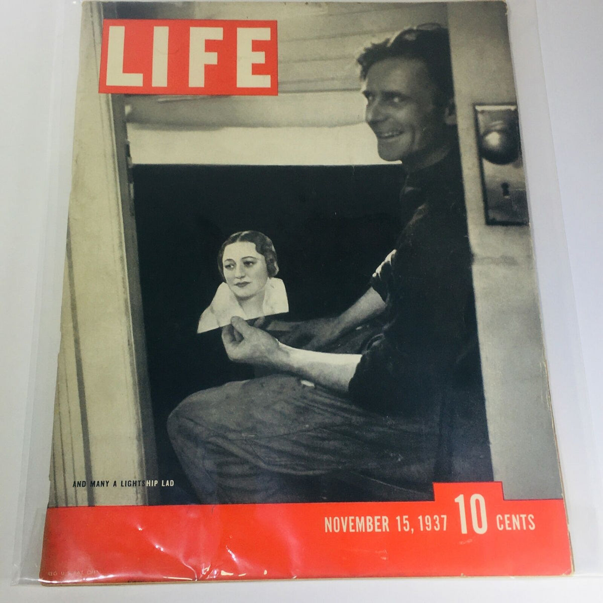 Cover of Vintage Life Magazine dated November 15, 1937, featuring a black and white photograph of a man and a woman. The magazine is advertised with 'AND MANY A LIGHTSHIP LAD' and priced at '10 CENTS'.