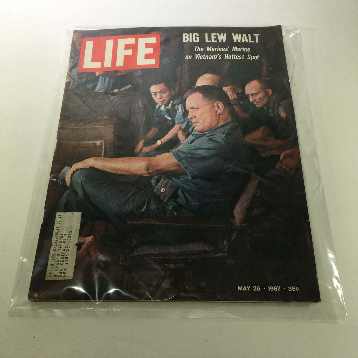 Cover of Life Magazine from May 26, 1967, titled 'Big Lew Walt: The Marine's Marine on Vietnam's Hottest Spot'. The cover features Brigadier General Lew Walt seated and surrounded by fellow Marines, reflecting the Vietnam War era.
