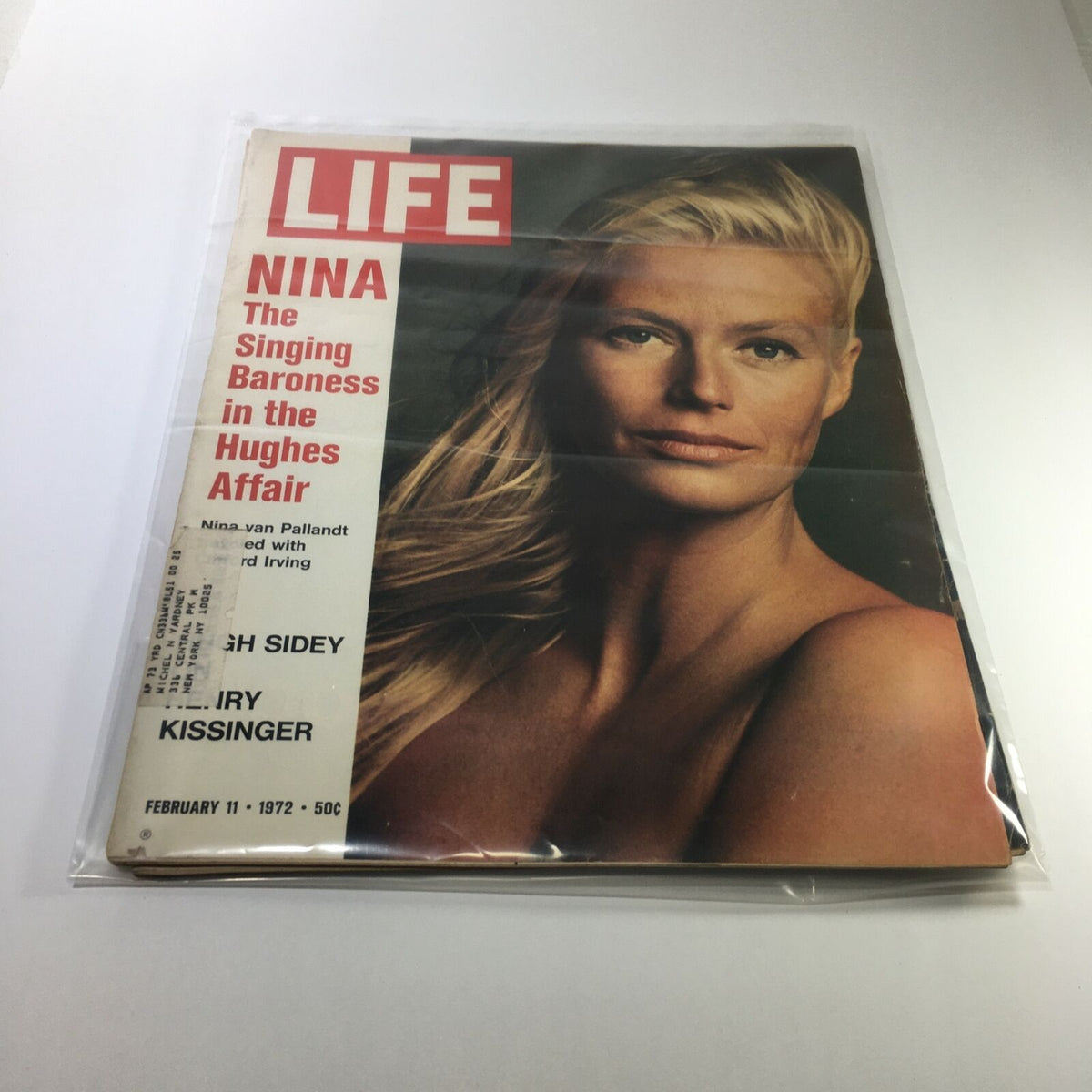 Vintage Life Magazine from February 11, 1972, featuring Nina, 'The Singing Baroness,' showcasing her captivating presence and notable features, including a focus on the Hughes Affair.