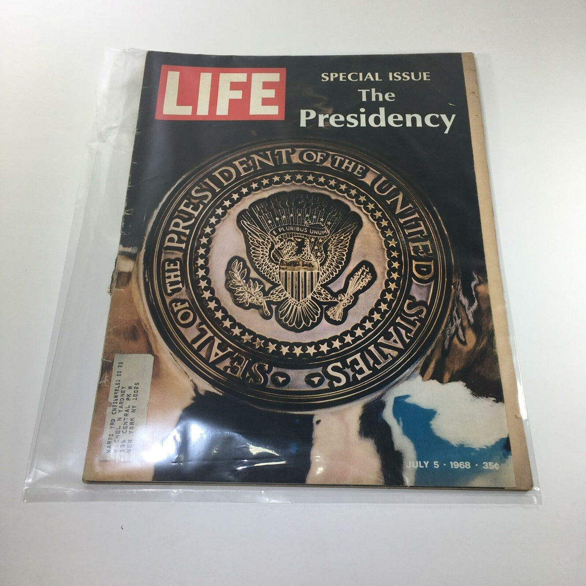 VTG Life Magazine July 5, 1968 - Special Issue: The Presidency, showcasing the Presidential Seal on the cover, enclosed in plastic for preservation.