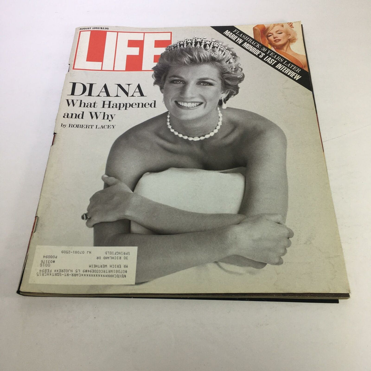 Life Magazine cover from August 1992 featuring Princess Diana, with the title 'Diana: What Happened and Why' by Robert Lacey, showcasing a nostalgic tribute to her life with captivating imagery.