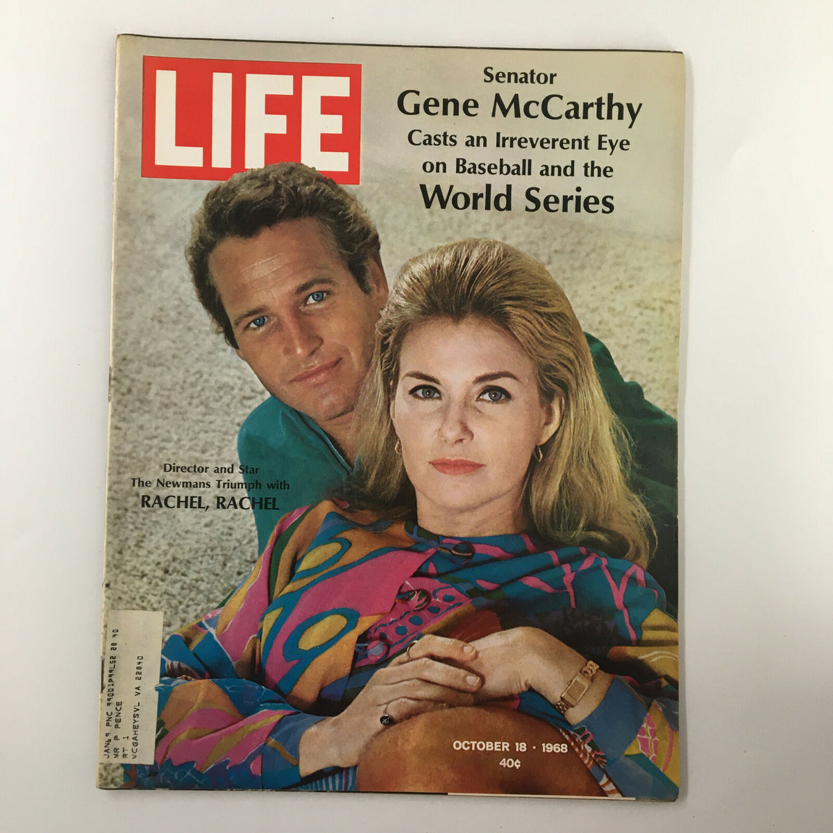 VTG Life Magazine from October 18, 1968 featuring the cover story 'The Newmans Triumph with Rachel, Rachel' highlighting iconic stars Paul Newman and the film's cultural significance.