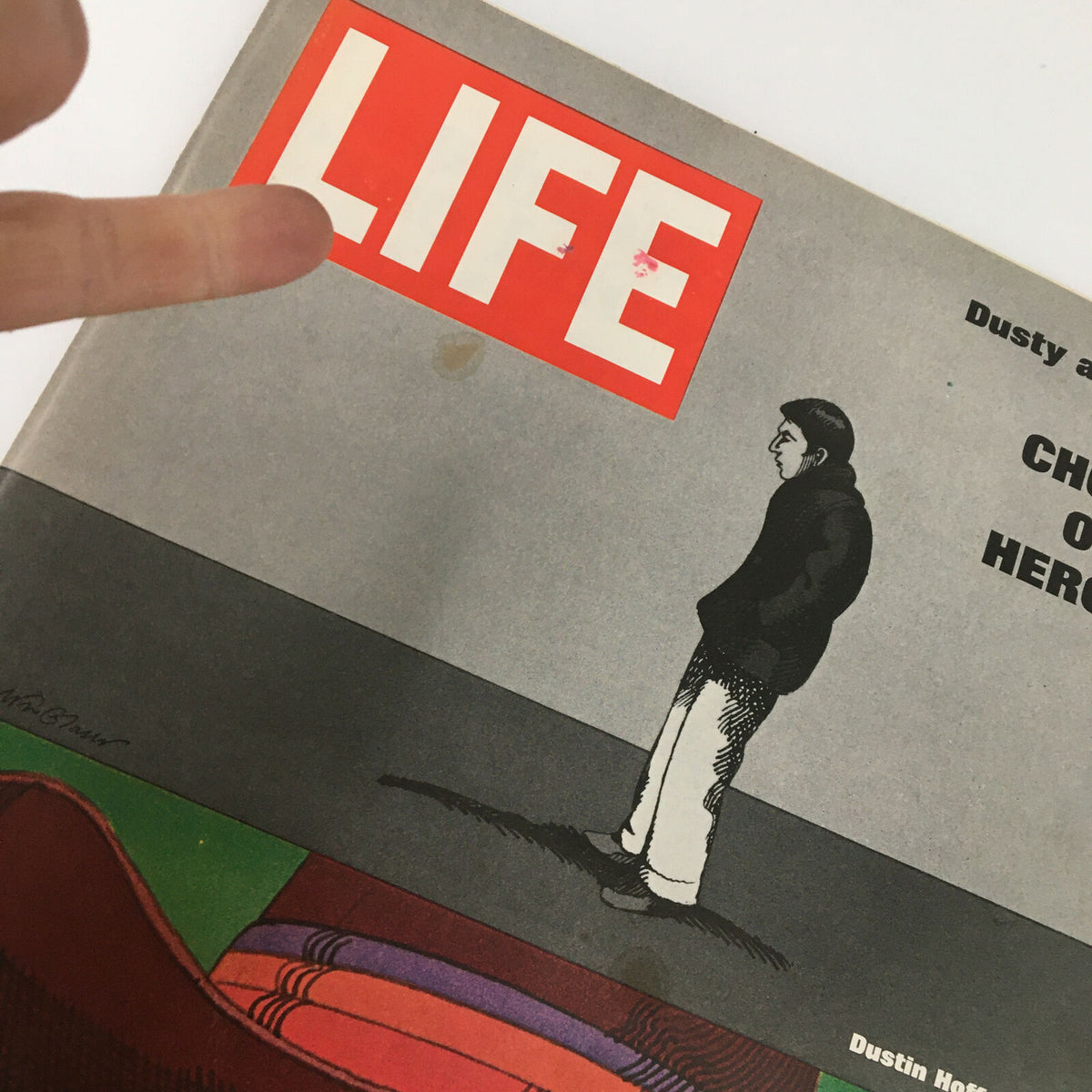 Cover of VTG Life Magazine July 11 1969 featuring a man and the title 'Life' with a decorative design, showcasing the article 'Dustin Hoffman and John Wayne: A Choice of Heroes'.