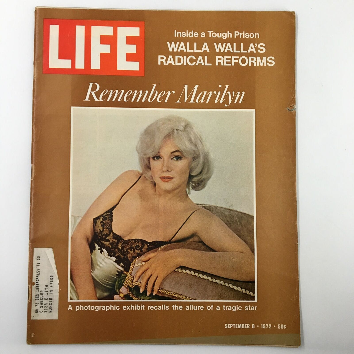 Vintage Life Magazine cover from September 8, 1972, featuring a tribute to Marilyn Monroe, showcasing her iconic beauty with a photograph and the title 'Remember Marilyn'.