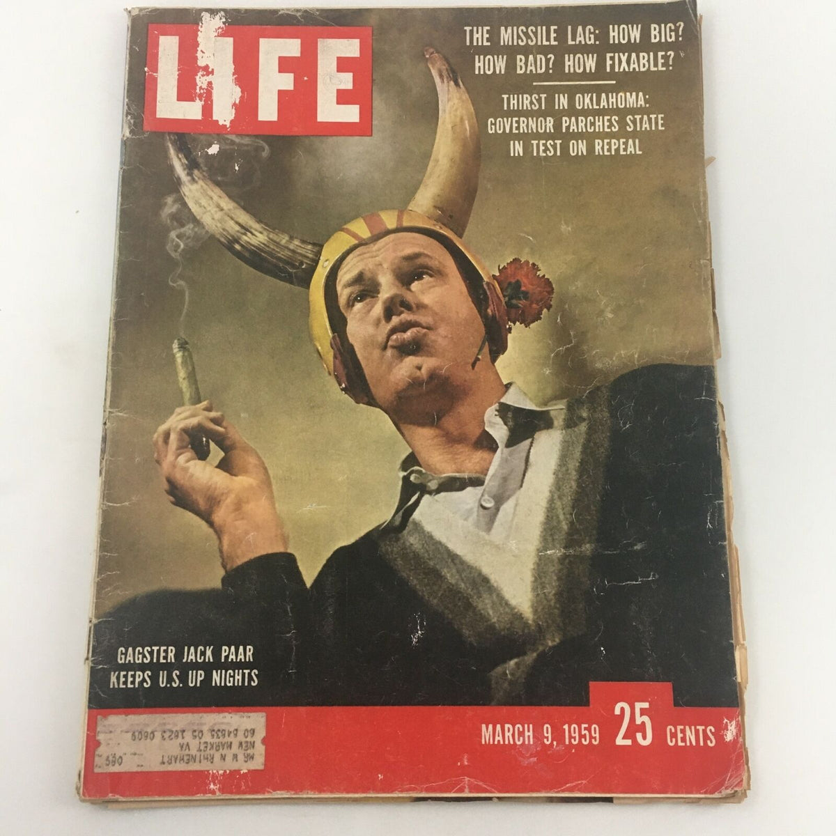VTG Life Magazine March 9 1959 cover featuring Jack Paar in a humorous pose with horns and a cigar, highlighting the magazine's retro design.