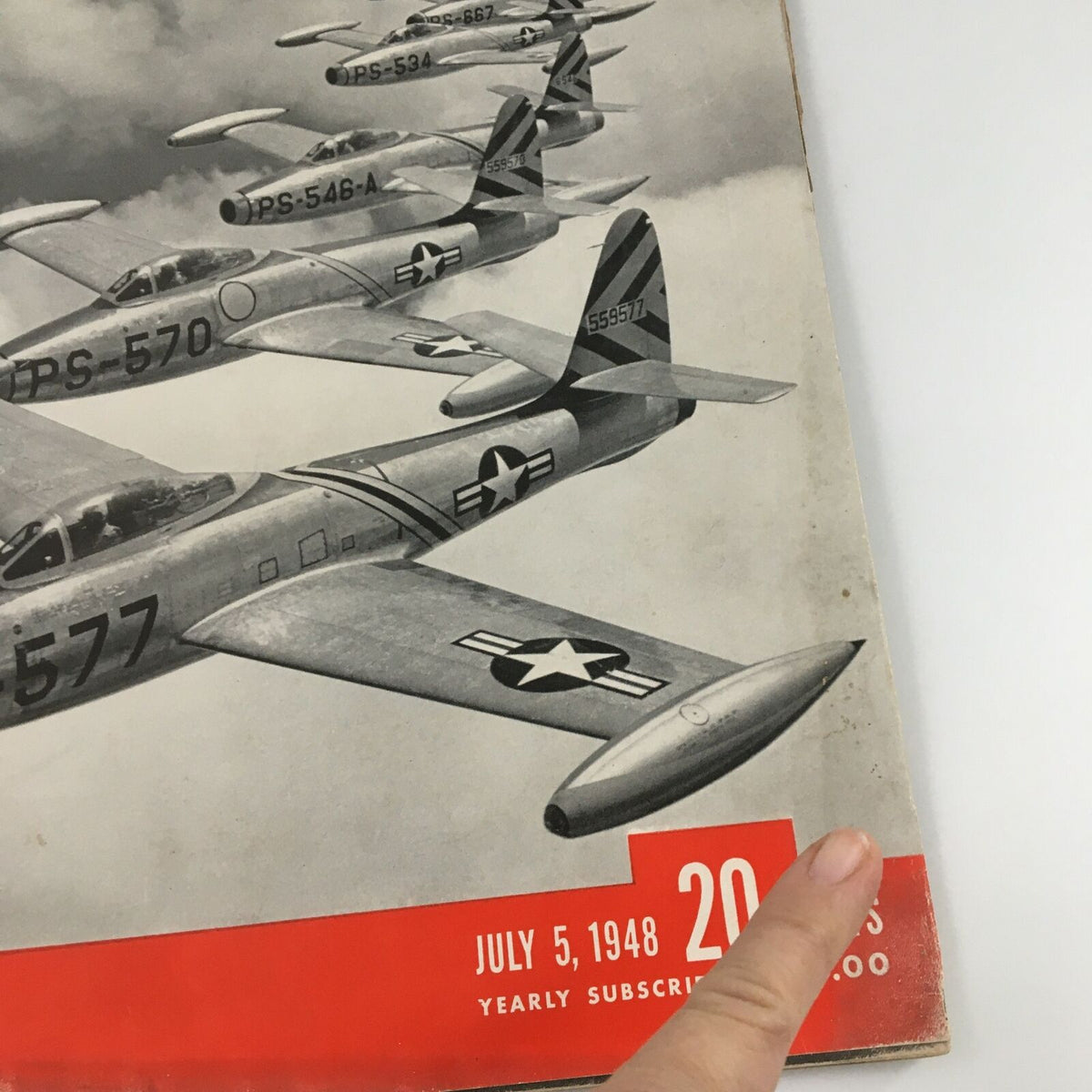 Cover of VTG Life Magazine July 5 1948 showcasing F-84 Thunderjets in formation, highlighting advancements in aviation and featuring General Carl Spaatz.