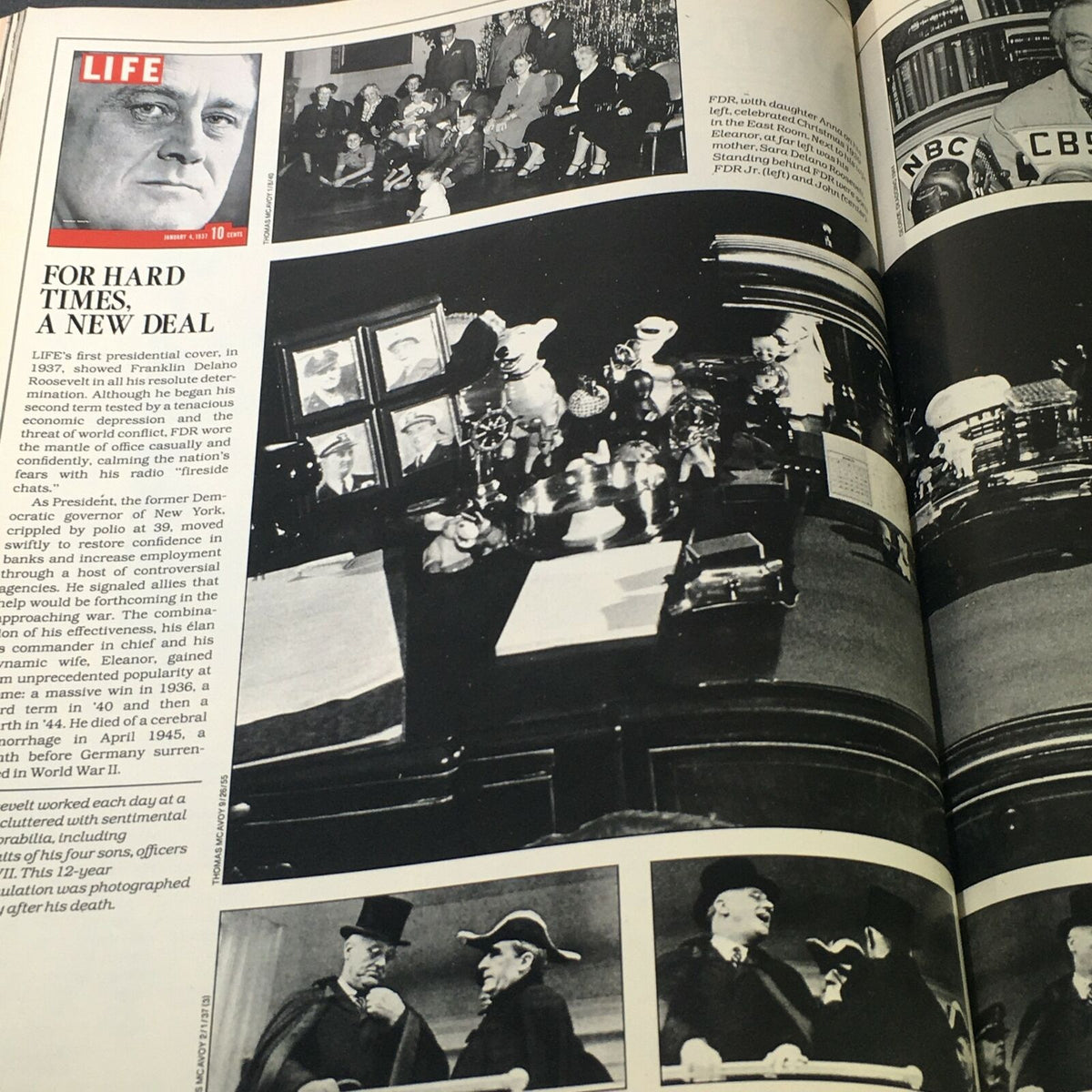 Historical reminiscence in Life Magazine September 1986, presenting black and white photographs related to Franklin D. Roosevelt and the New Deal, a significant part of American history.