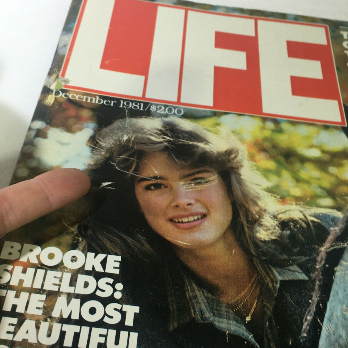 Close-up of the cover of VTG Life Magazine December 1981 with Brooke Shields, capturing details of the headlines and the vintage condition of the magazine.
