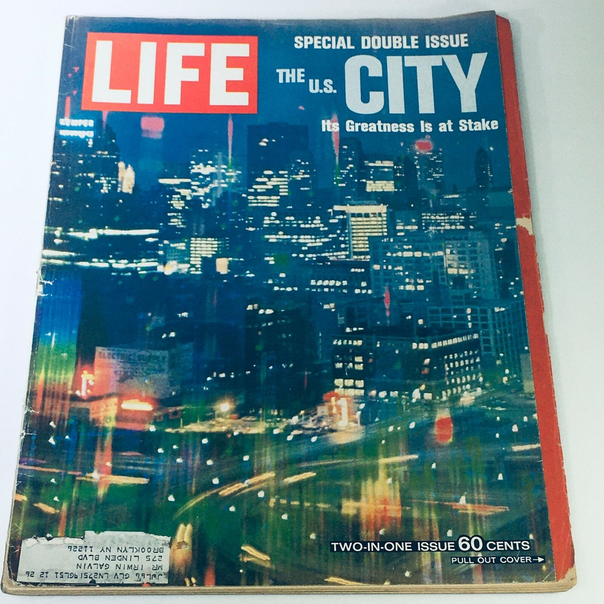 Cover of VTG Life Magazine December 24 1965 titled 'The U.S. City Is At Stake', showcasing a vibrant city skyline with a pull-out cover design.