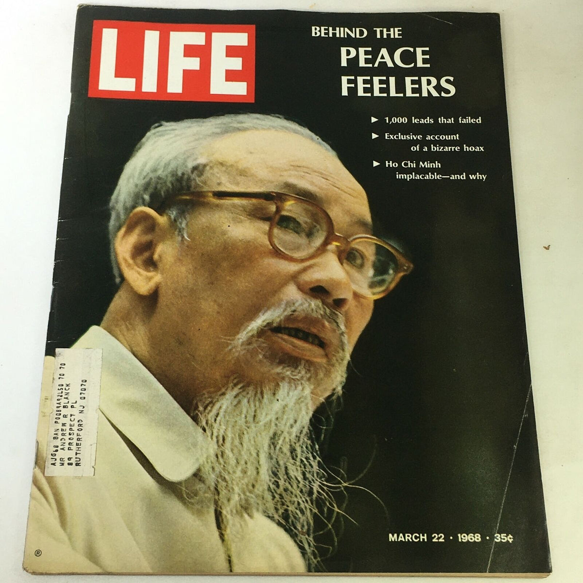 Cover of VTG Life Magazine March 22 1968 featuring Ho Chi Minh, with the title 'Behind the Peace Feelers', showcasing historical insights and vintage appeal.