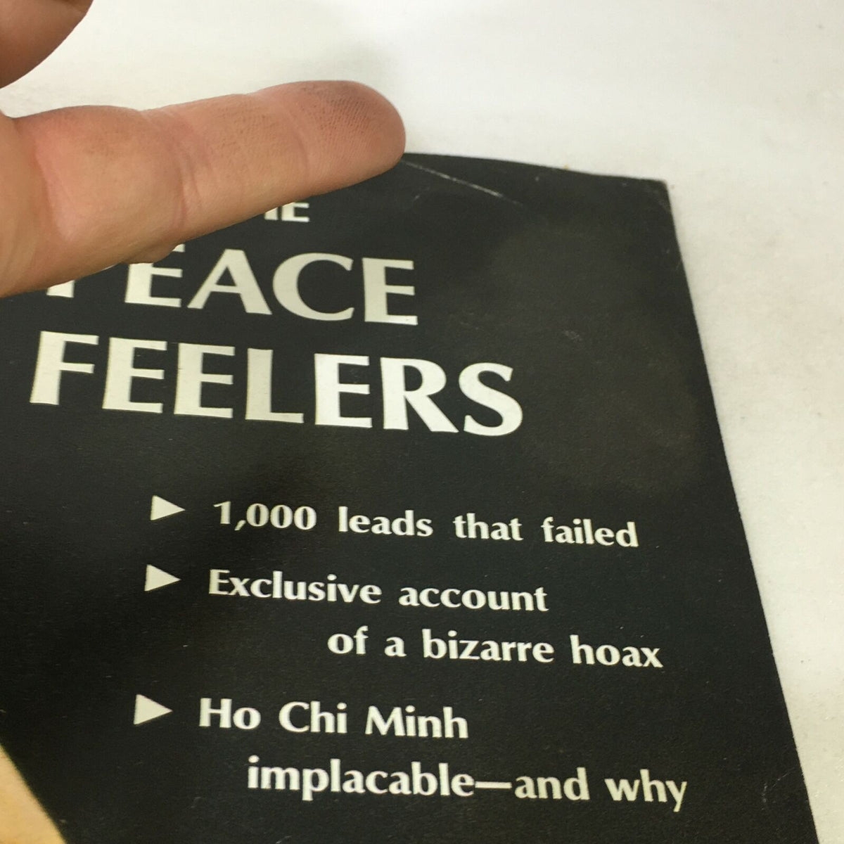Close-up of the VTG Life Magazine March 22 1968 cover displaying article highlights including 'The Peace Feelers', '1,000 leads that failed', and 'Ho Chi Minh implacable—and why'.