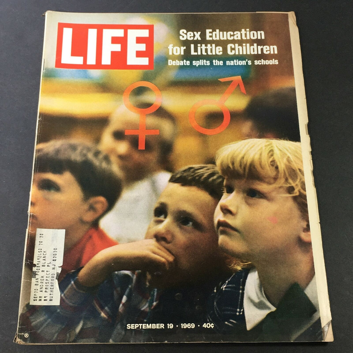 Cover of VTG Life Magazine September 19 1969 featuring an article on sex education for children, highlighting the debate splitting the nation's schools. The image shows children engaged and attentive in a classroom setting.