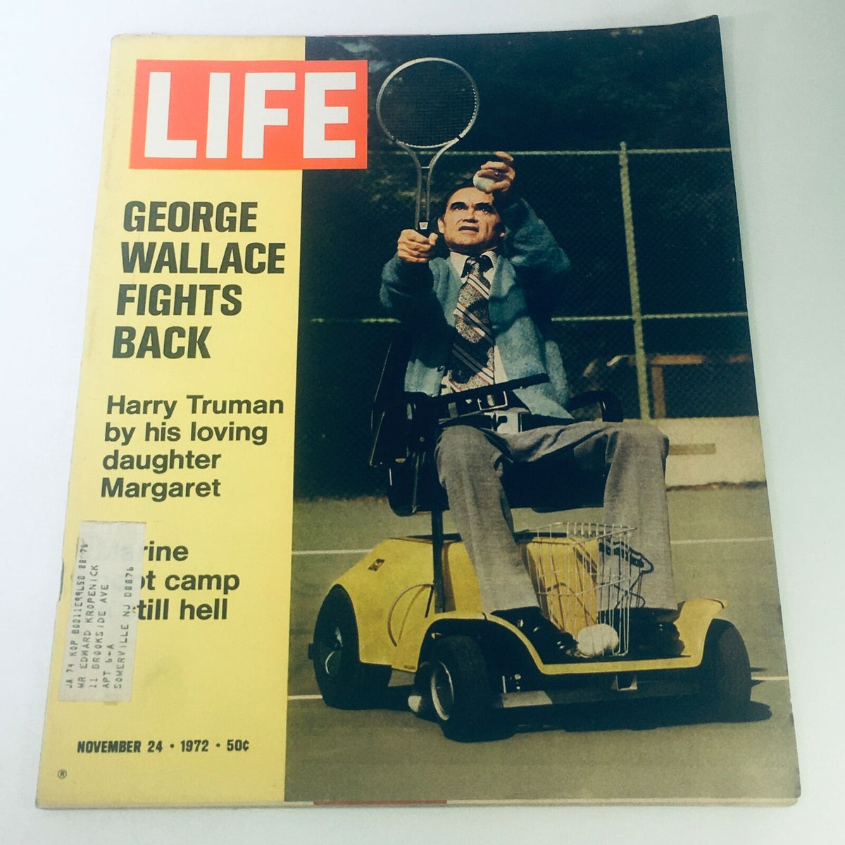 VTG Life Magazine November 24 1972 featuring George Wallace on the cover, shown seated in a scooter with a tennis racket, alongside an article about Harry Truman.