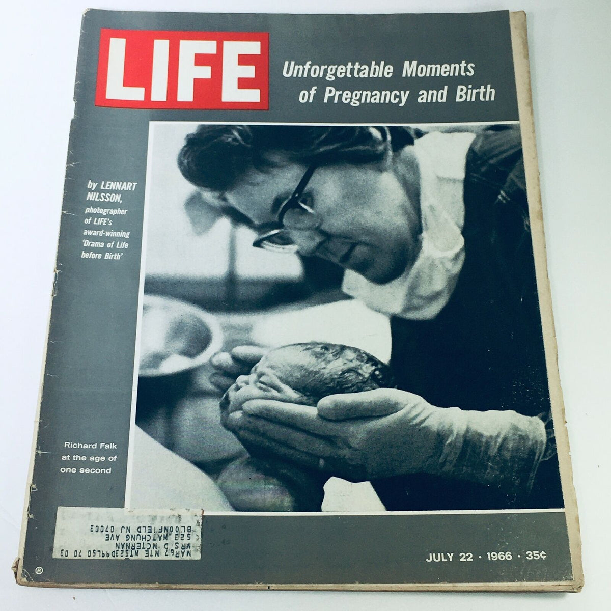 Vintage Life Magazine cover from July 22, 1966, featuring Richard Falk at the age of one second at birth, showcasing unforgettable moments of pregnancy and birth.