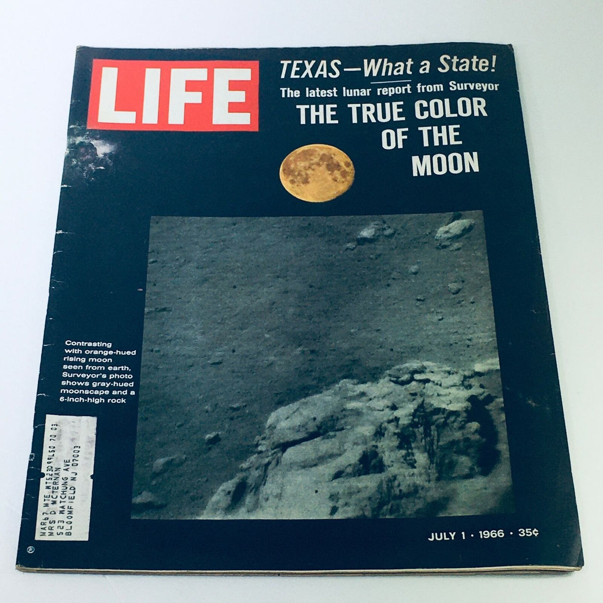 VTG Life Magazine July 1 1966 cover featuring 'The True Color Of The Moon' with a lunar image and focus on Texas.