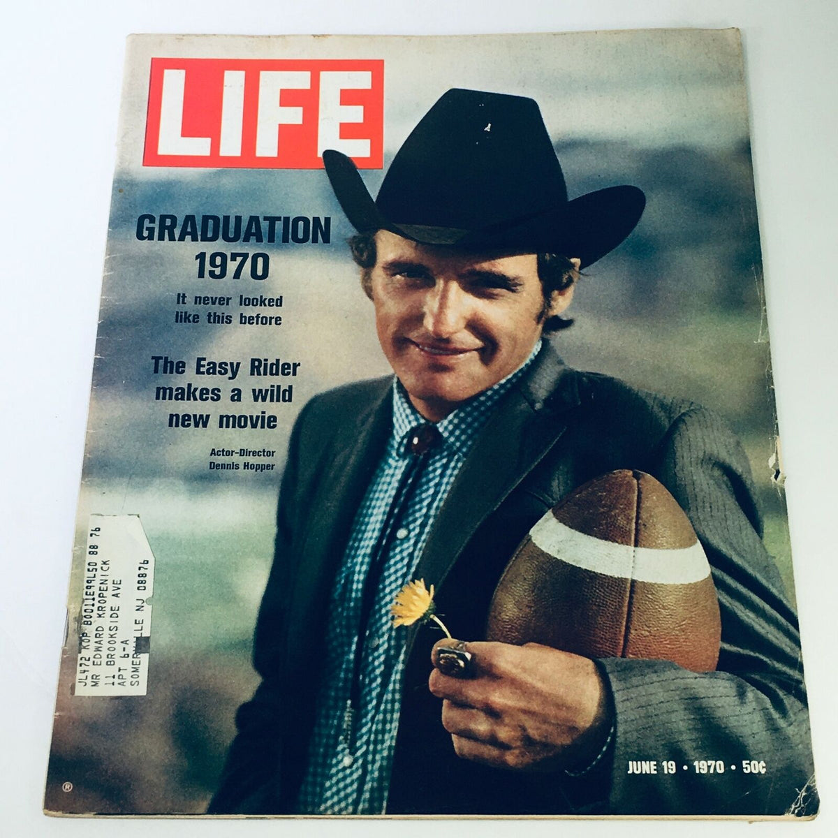 Cover of VTG Life Magazine June 19 1970 featuring actor-director Dennis Hopper, showcasing 'Graduation 1970' with a football and flower in hand.