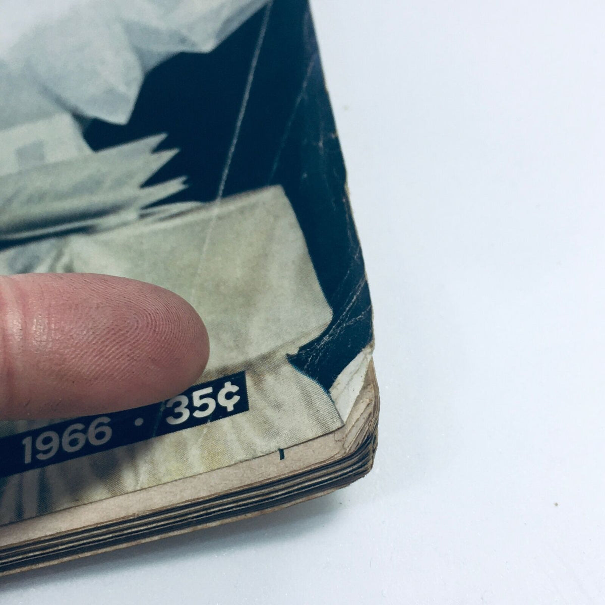 Close-up of the bottom edge of VTG Life Magazine August 19 1966, highlighting the original price of 35 cents and vintage wear, indicating its historical significance.