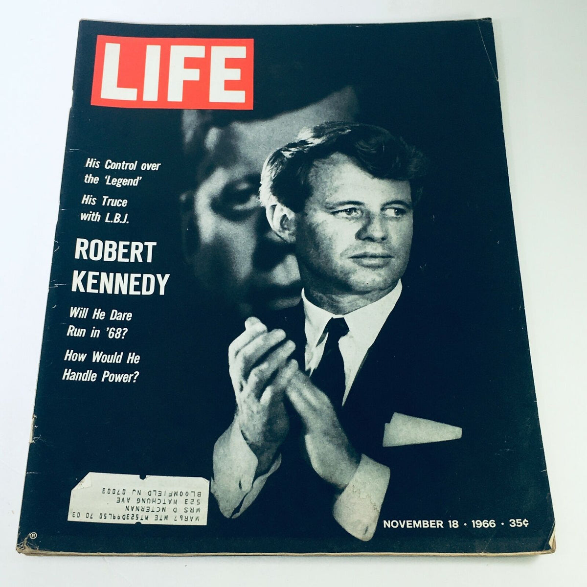 Cover of VTG Life Magazine, November 18, 1966, featuring Robert Kennedy and the question of his potential candidacy in the 1968 presidential election.