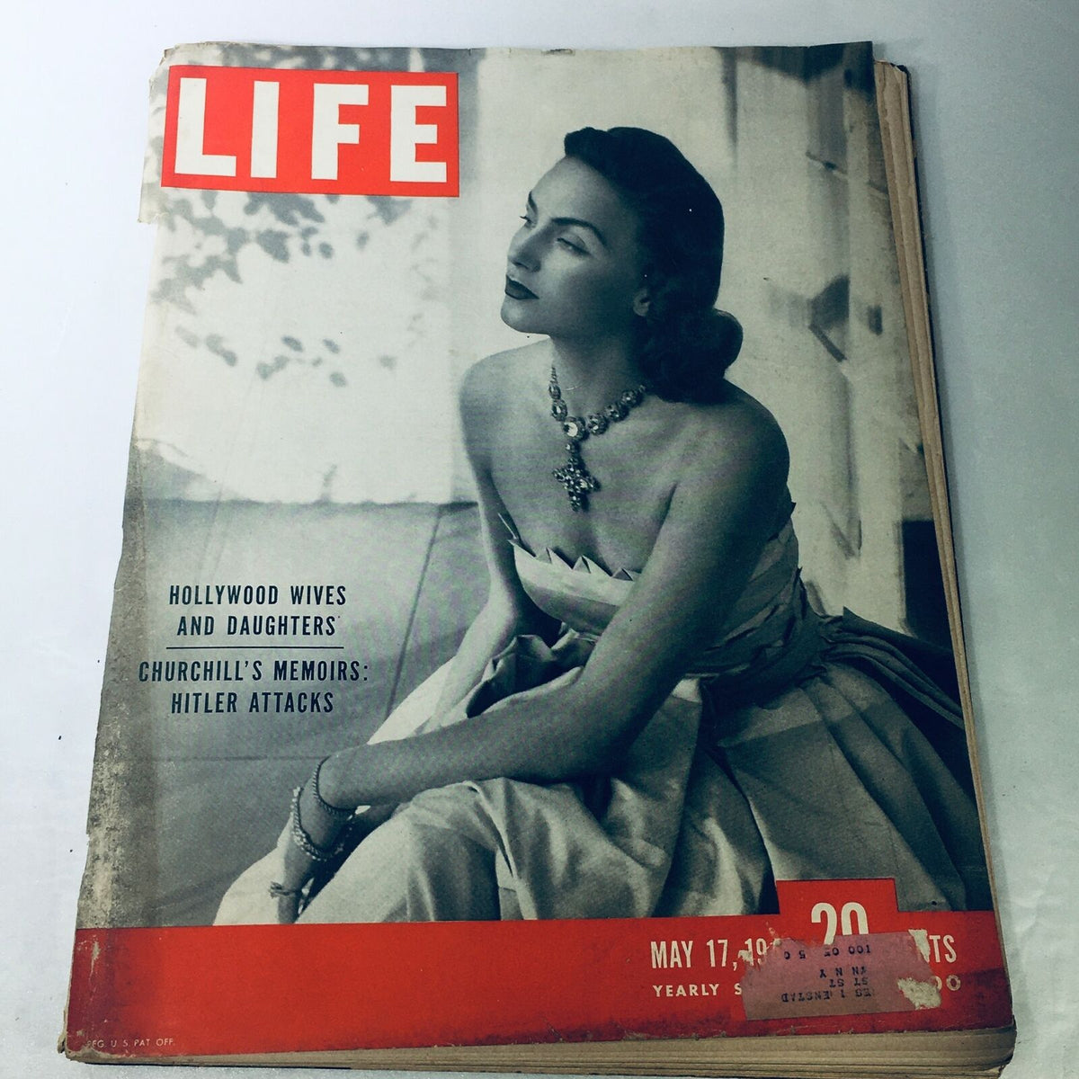 Cover of VTG Life Magazine dated May 17 1948 featuring a woman in a glamorous dress, highlighting Winston Churchill's memoirs and discussions on Adolf Hitler's attacks.