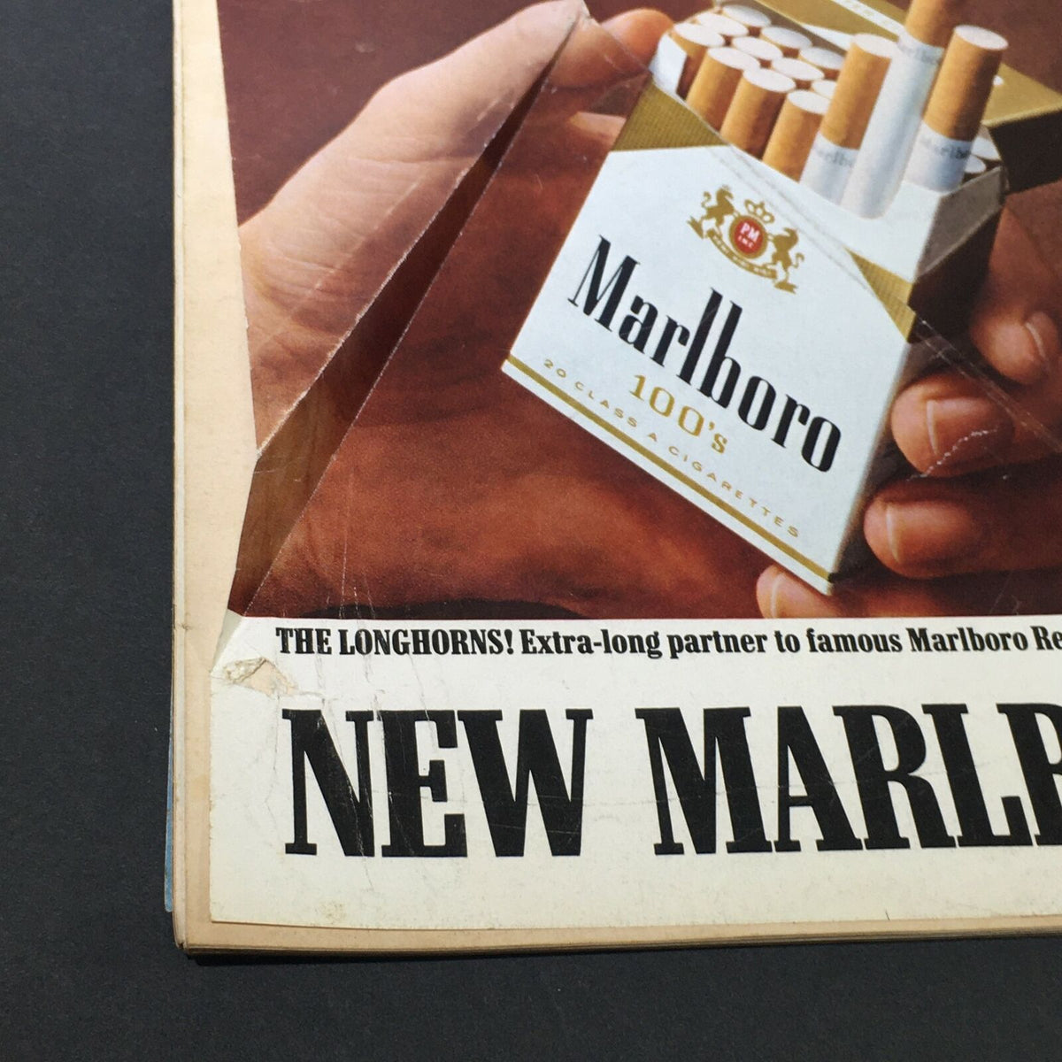 Close-up of Marlboro cigarette advertisement from the VTG Life Magazine, December 15, 1967, highlighting new packaging and product features.