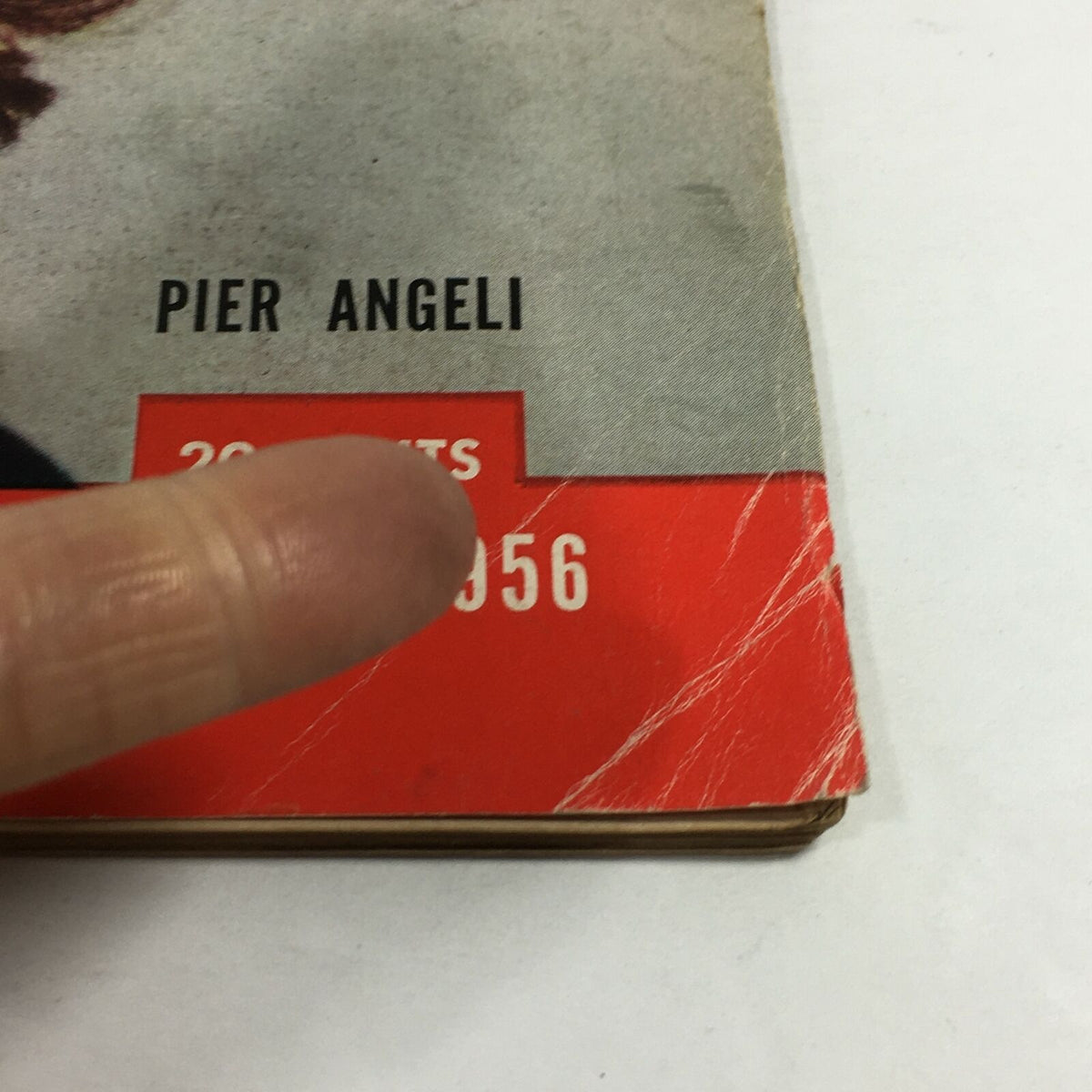 Close-up of VTG Life Magazine July 30, 1956 highlighting the name 'Pier Angeli' and the magazine's price of 20 cents. This image captures the vintage details on the magazine cover.