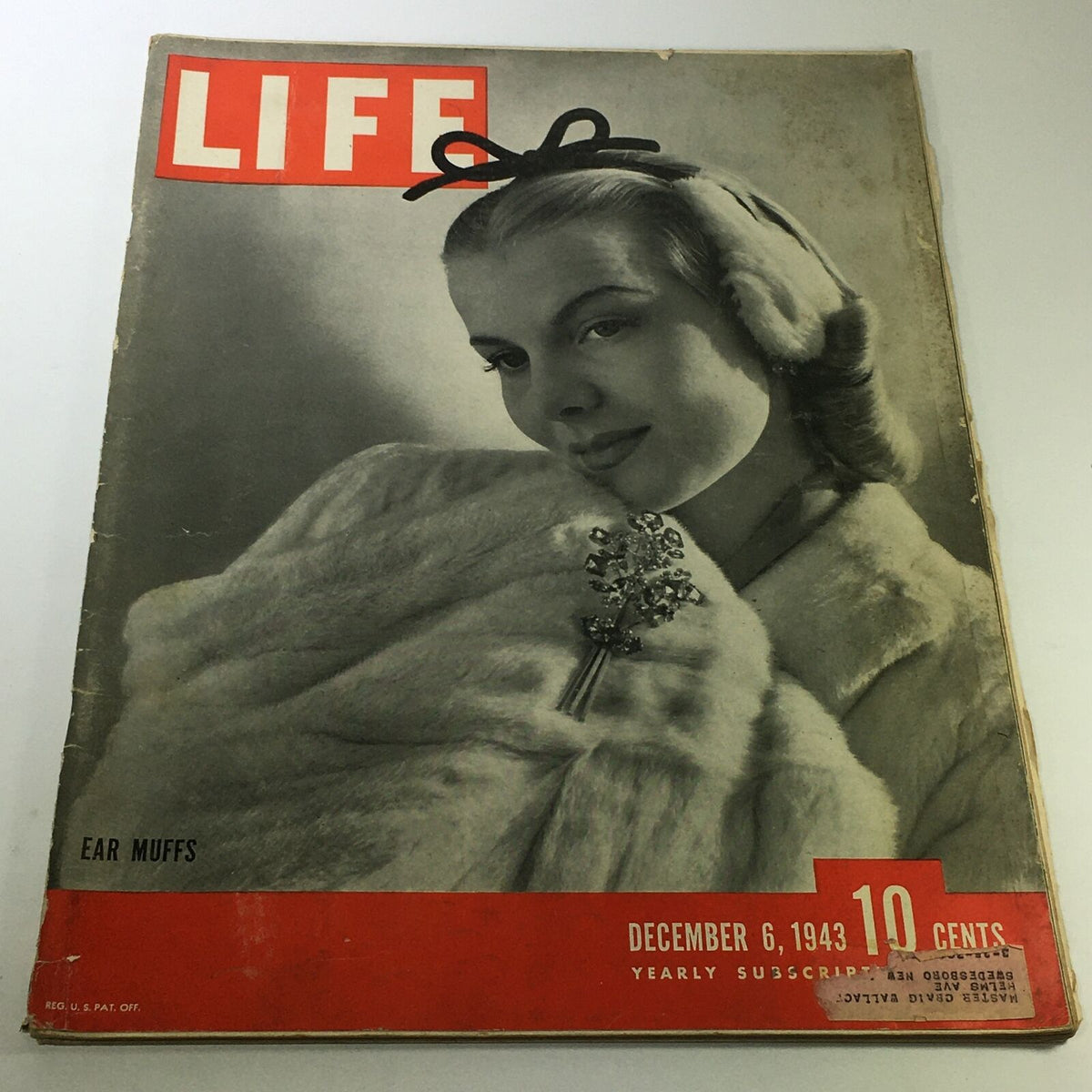 VTG Life Magazine Cover featuring Selene Mahri Wearing Earmuffs, December 6, 1943, showcasing vintage winter fashion.