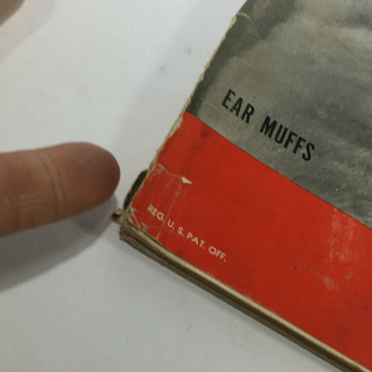 Close-up of the corner of the VTG Life Magazine, December 6, 1943, highlighting the condition with visible wear and the title 'Ear Muffs'.