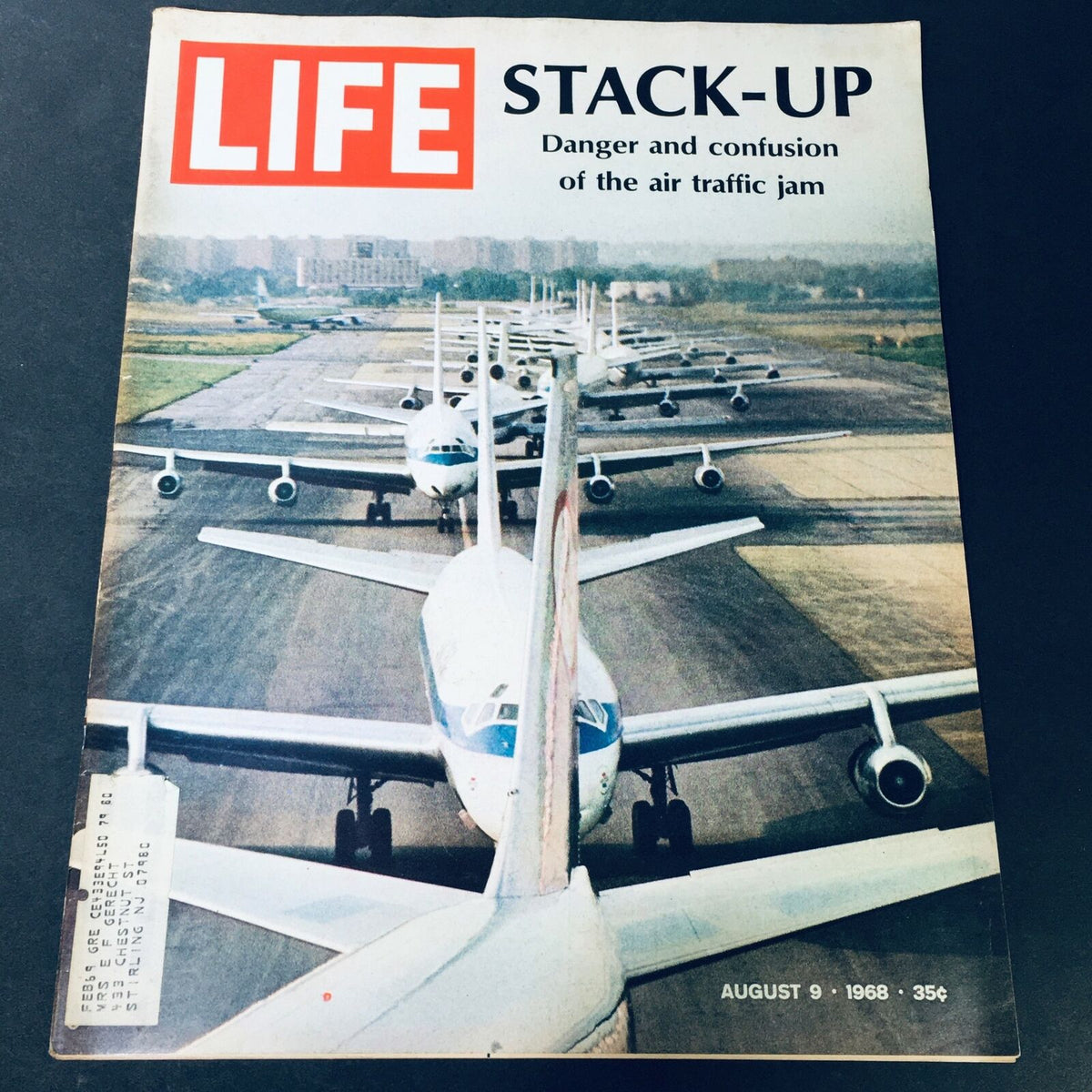 Cover of VTG Life Magazine from August 9, 1968, featuring the title 'Danger & Confusion of the Traffic Air Jam' with an illustration of stacked airplanes on a runway.