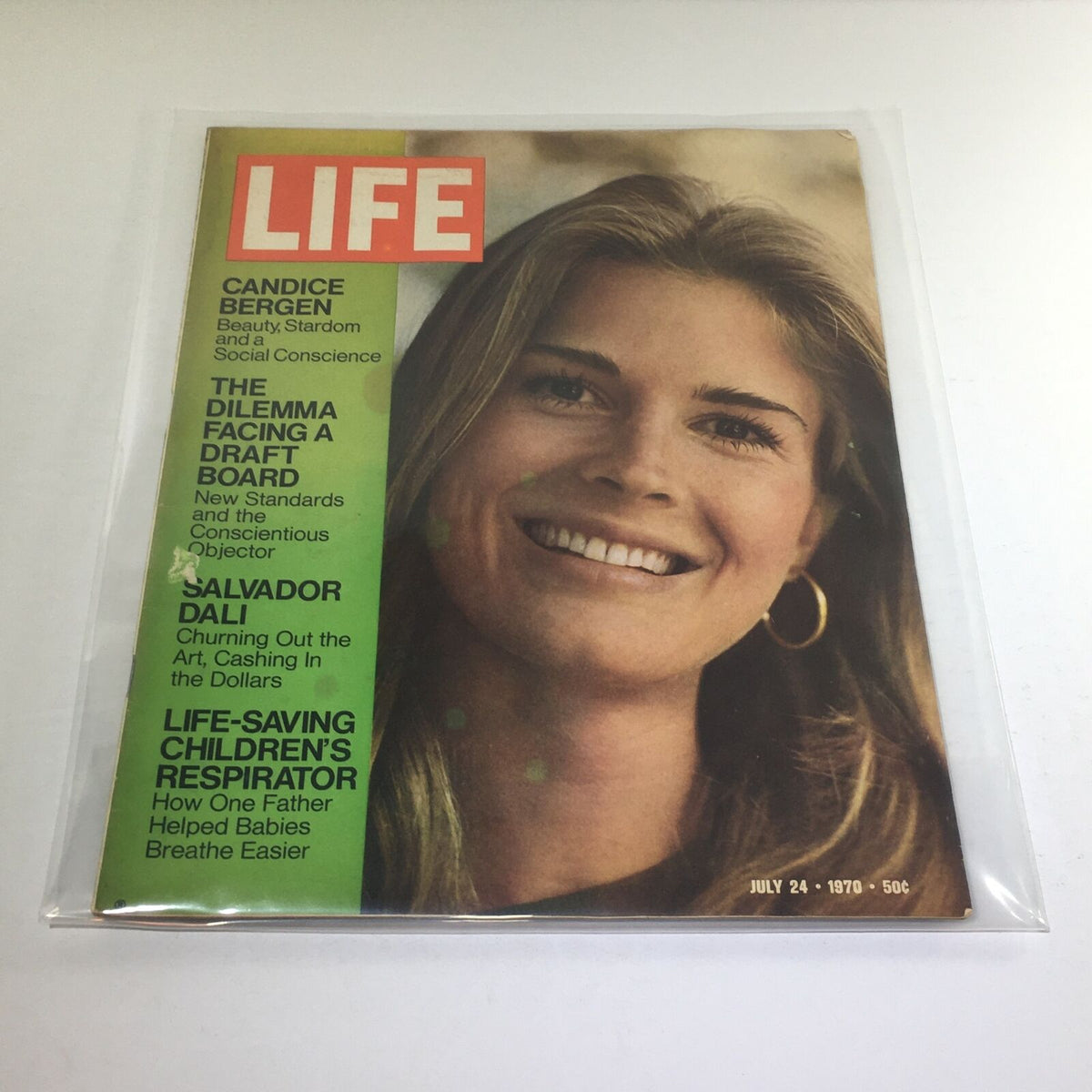 Vintage Life Magazine cover from July 24, 1970 featuring Candice Bergen, Salvador Dali, and a focus on life-saving children. This collector's item showcases the cultural history of the 1970s.