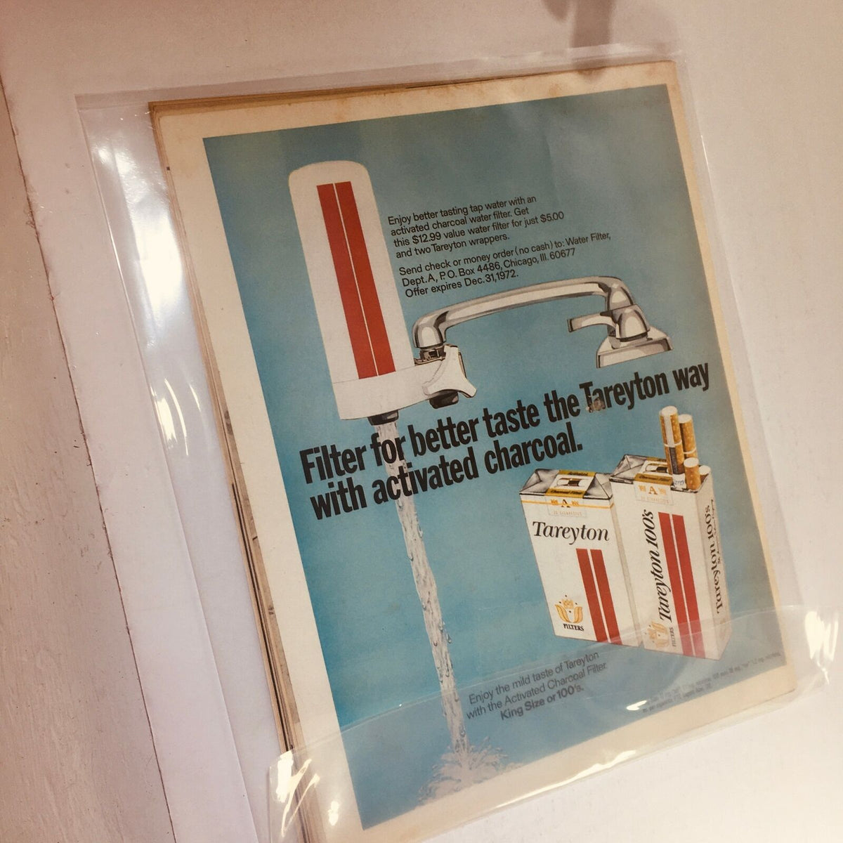 Back cover advertisement from VTG Life Magazine October 1, 1971, showcasing a Tareyton water filter promotion.