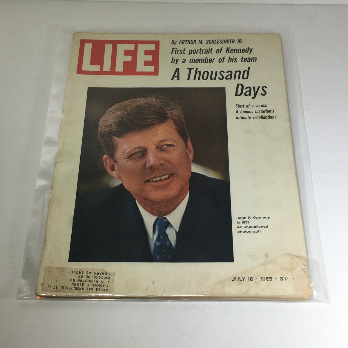 VTG Life Magazine - July 16 1965 featuring John F. Kennedy, showcasing his photograph from 1959 and articles reflecting the charm of the Kennedy era.