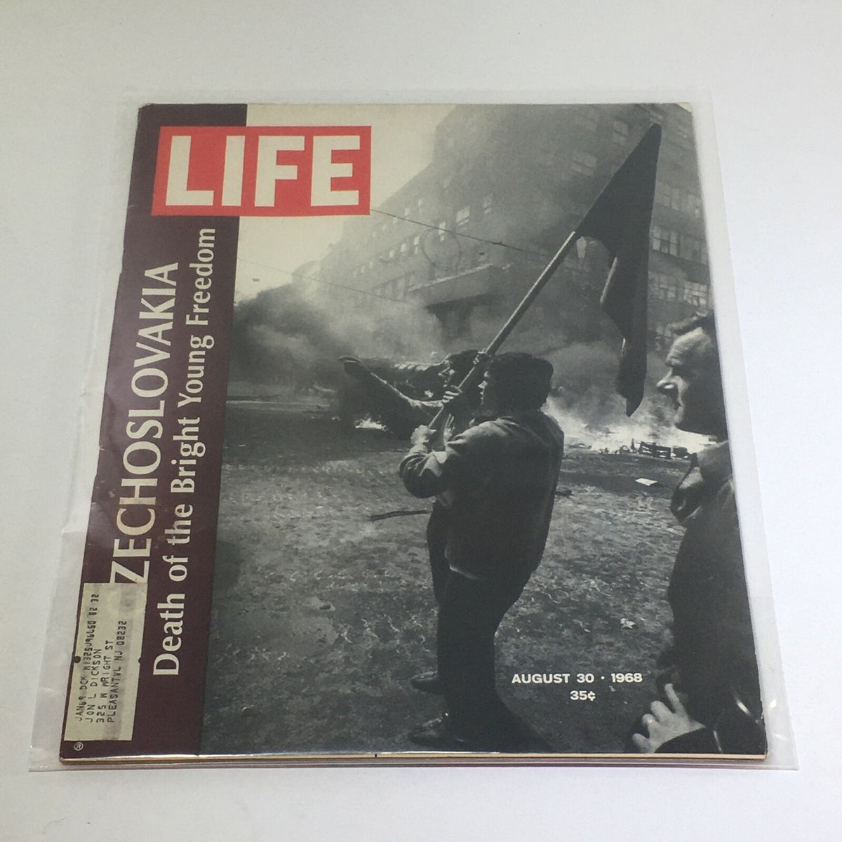 VTG Life Magazine cover from August 30, 1968, featuring a powerful image related to the Czechoslovakia story "Death of Bright Young Freedom," showing protestors in a tumultuous atmosphere.