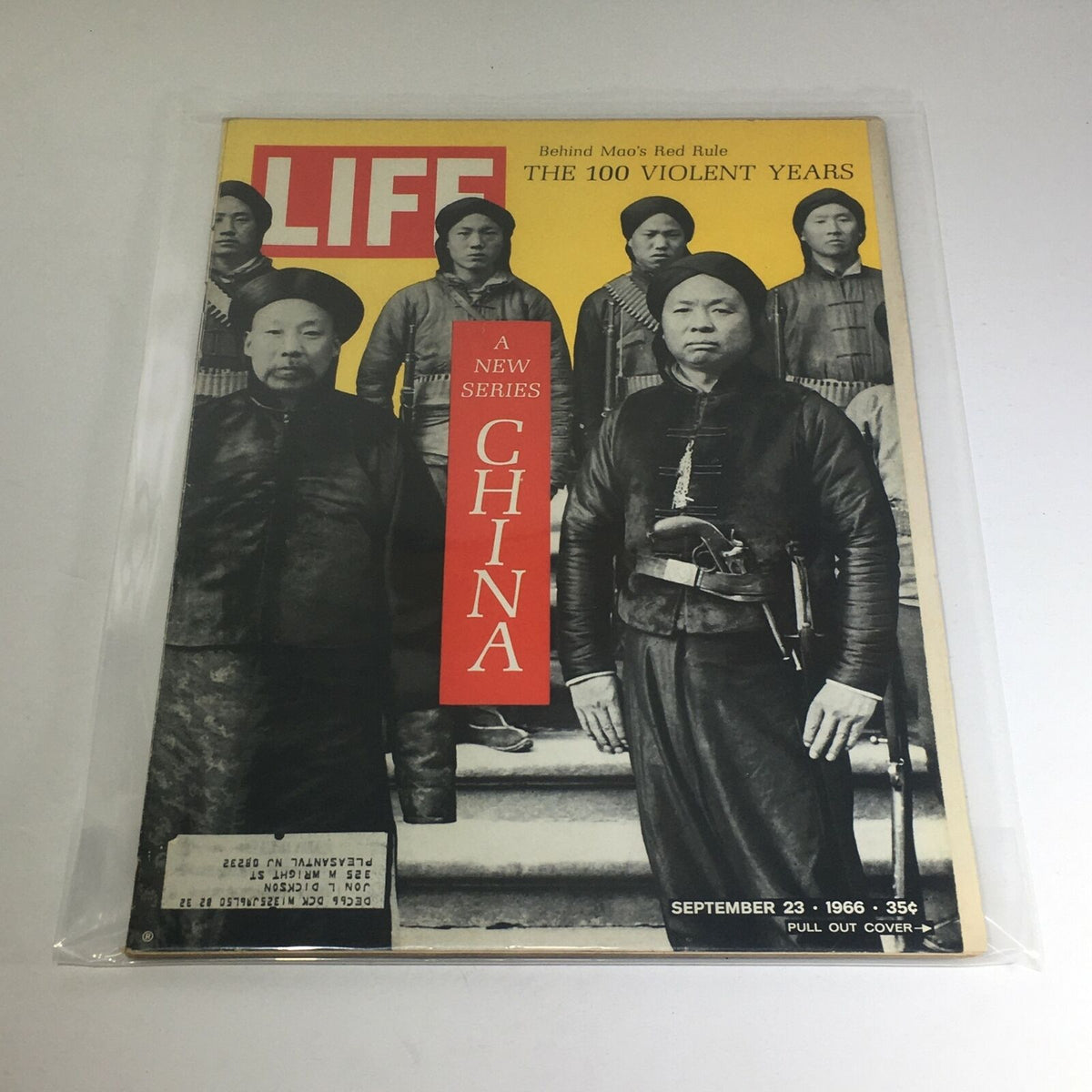 Vintage Life Magazine cover from September 23, 1966, featuring the title 'Mao's Red Rule: The 100 Violent Years,' with an image depicting historical figures related to China.