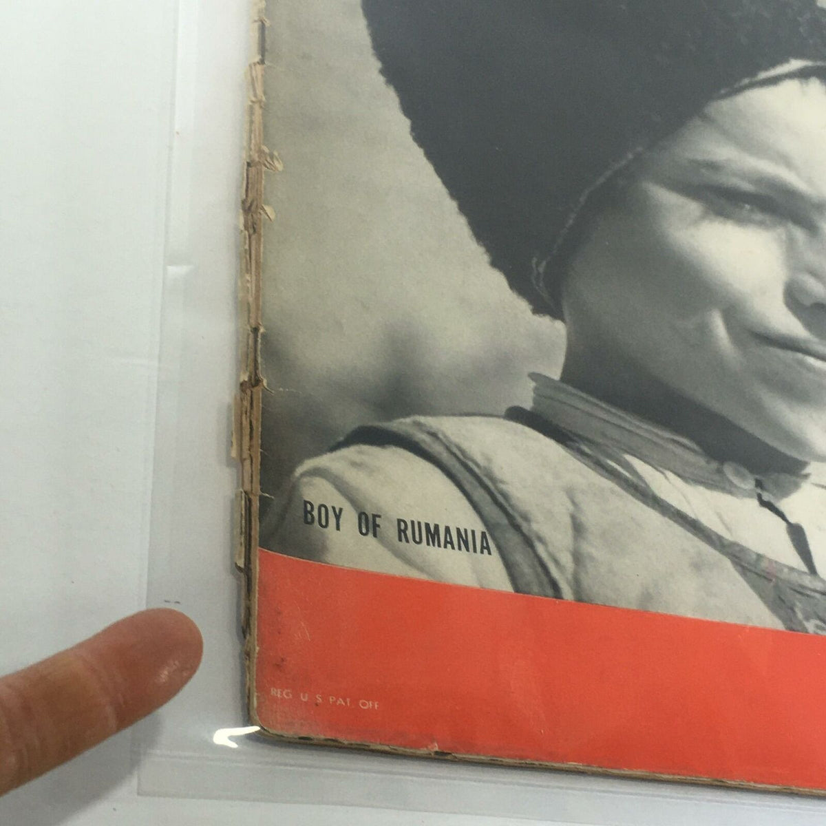 Close-up view of the Vintage Life Magazine Cover, January 9, 1939, highlighting the text 'Boy Of Rumania'. This detail emphasizes the magazine's vintage appeal and historical significance.