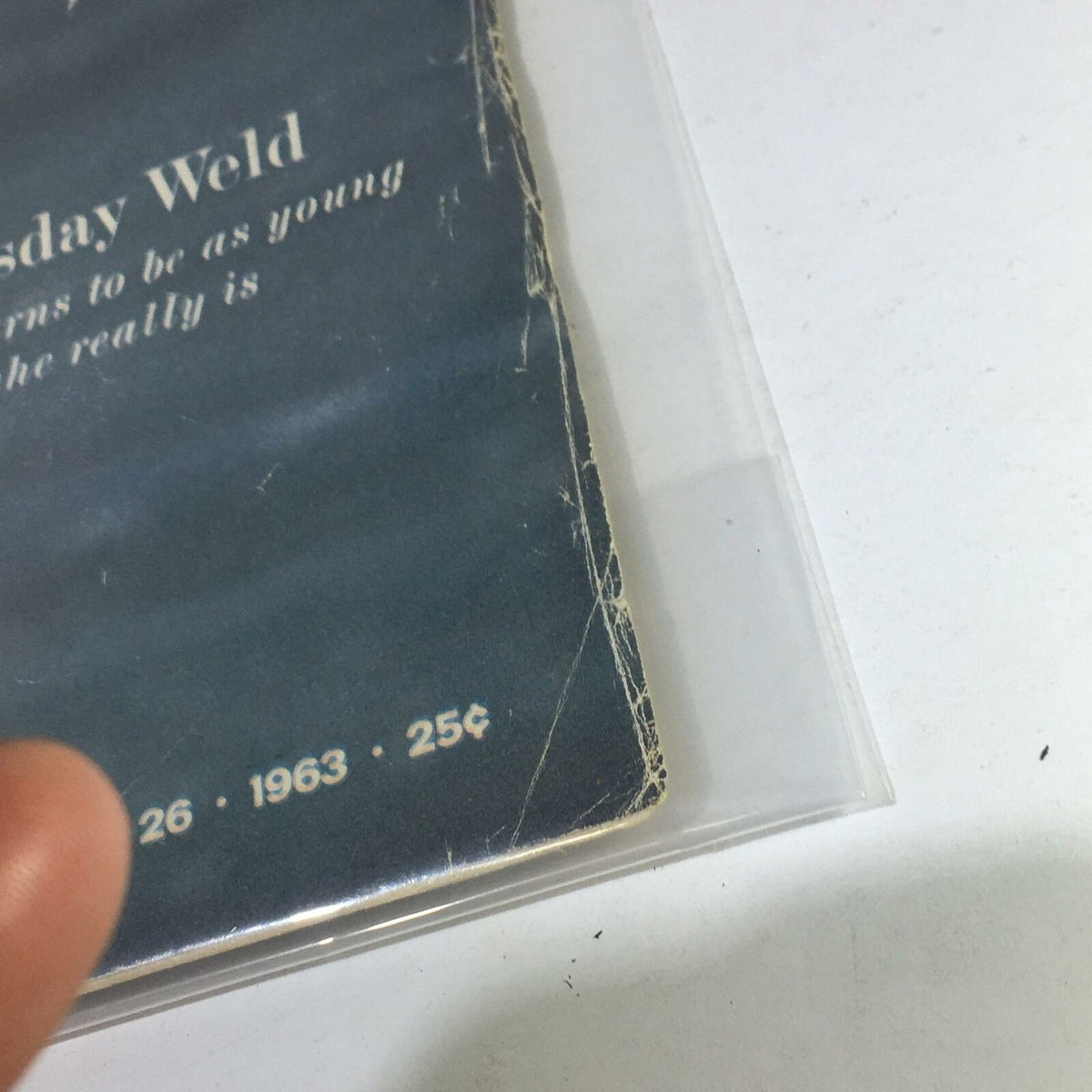 A close-up of the vintage Life Magazine cover from July 26, 1963, featuring Tuesday Weld. Visible details include the publication date and price, representing historical print media.