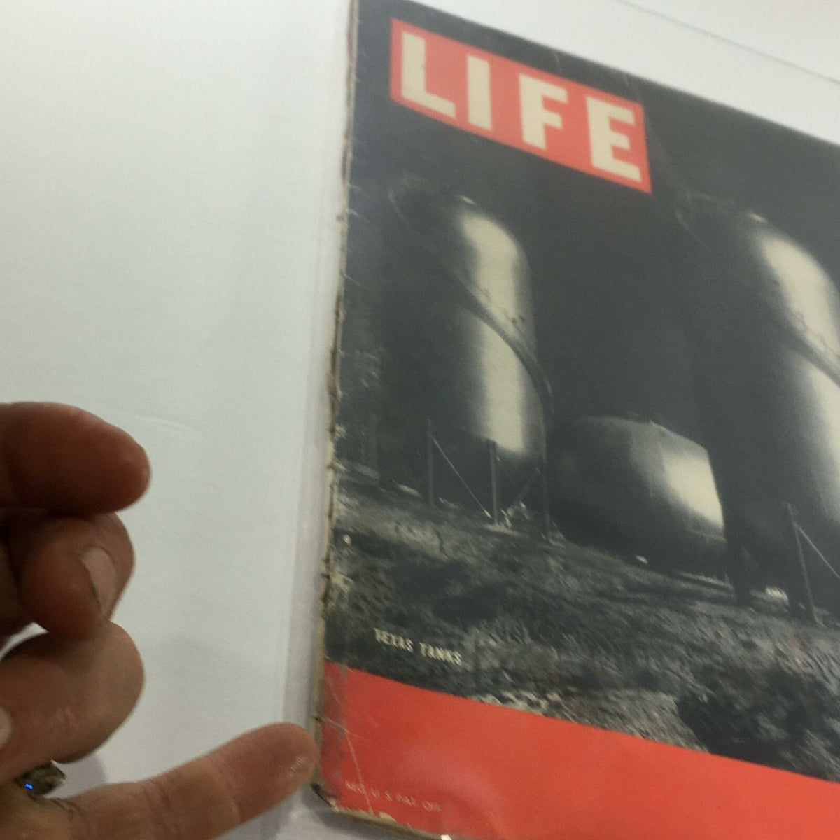 Cover of Vintage Life Magazine dated January 17, 1938, featuring the headline 'Texas Tanks' with visible wear and character adding to its vintage appeal.