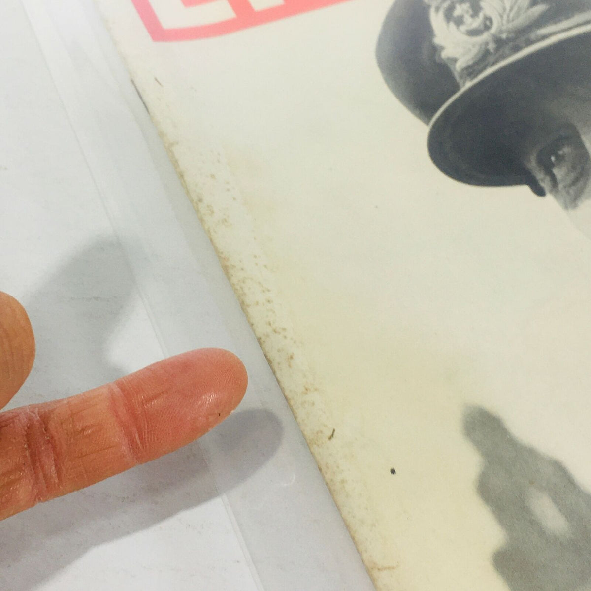 Close-up of the edge of the Vintage Life Magazine from August 2, 1943, highlighting signs of wear and an address label, illustrating its vintage charm.
